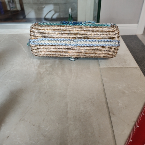 Mary Frances Turquoise and Gold Beaded Clutch - Picture 7 of 11